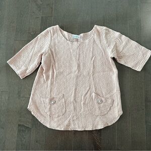 Vintage Grinns Lagenlook Cottagecore Top‎ Embroidered Patch Packets Pale Pink M